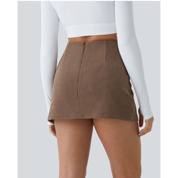 Halara High Waisted Back Zipper Split Hem 2-in-1 Corduroy Casual Skirt Sz XS Bro - Picture 8 of 9